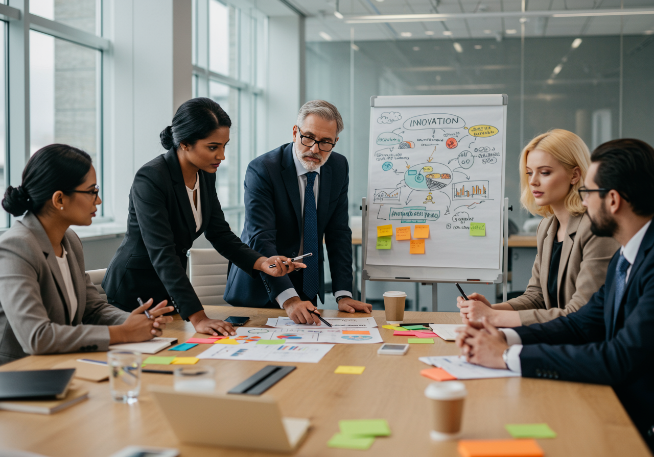Équipe de professionnels discutant de stratégies d'innovation